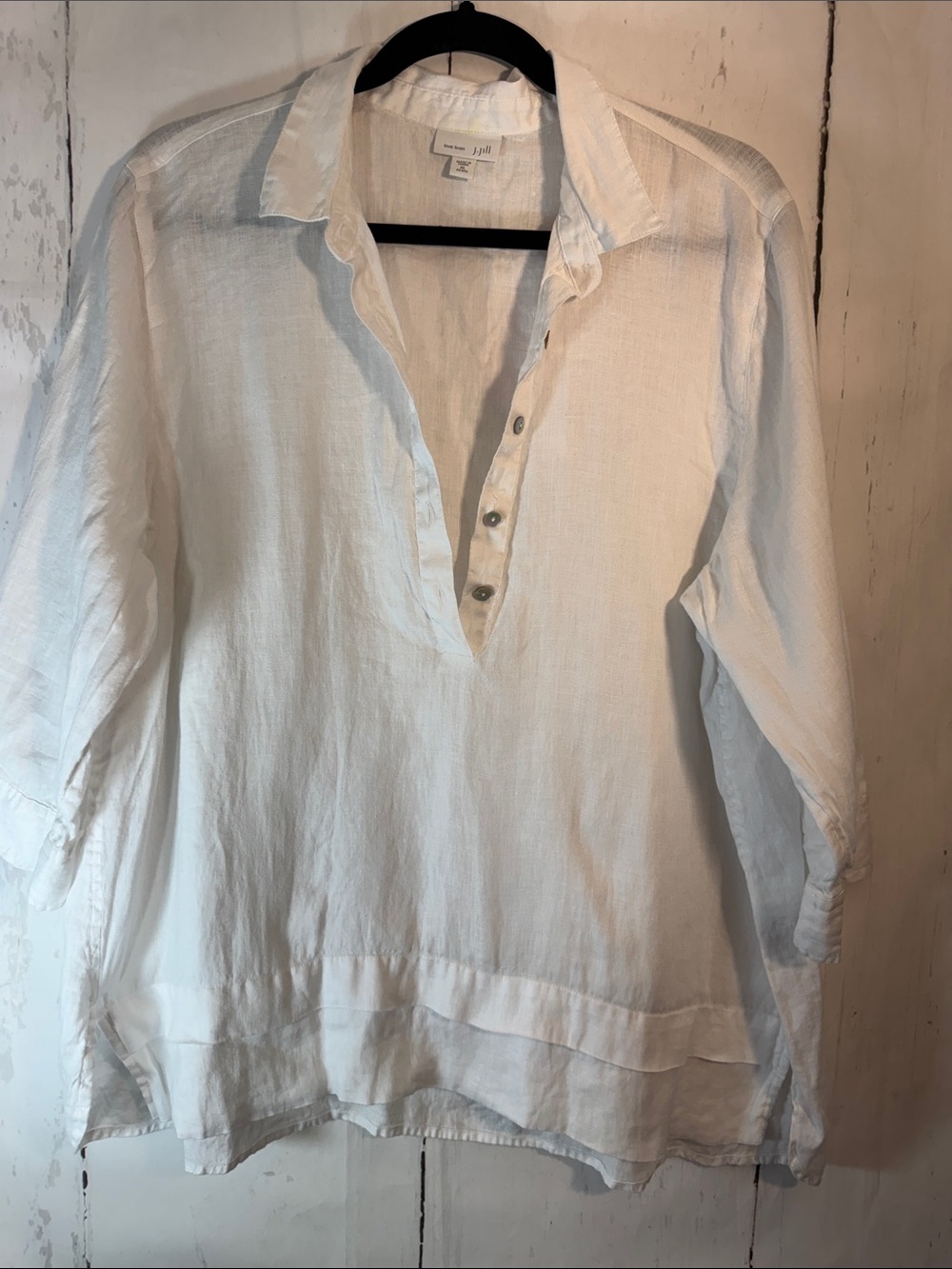 J. Jill White Linen Button-Front Pullover  Shirt